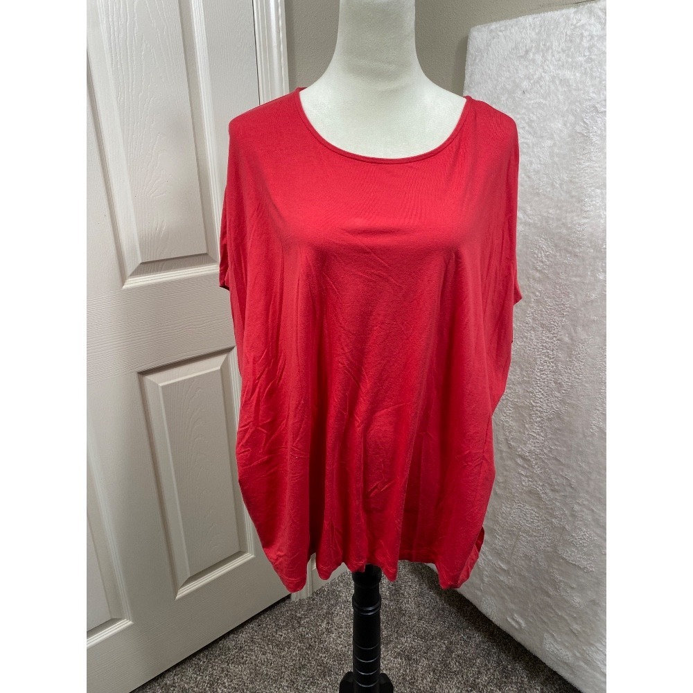 J.Jill Luxe Supima Relaxed Tee Red Short Sleeve Casual‎ Top Plus Size 3X